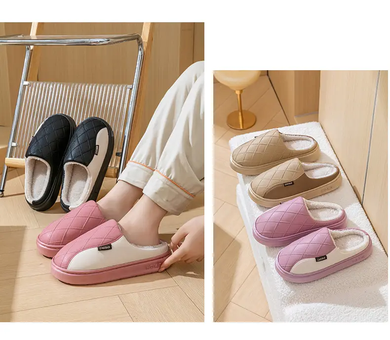 Women's Pink Quilted Warm Slippers Large — feature 14