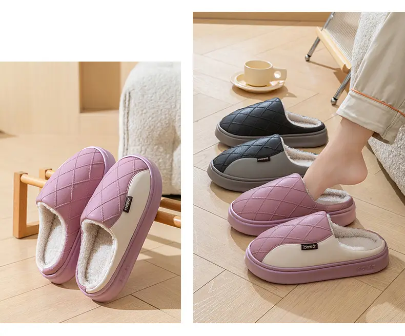 Women's Pink Quilted Warm Slippers Large — feature 17
