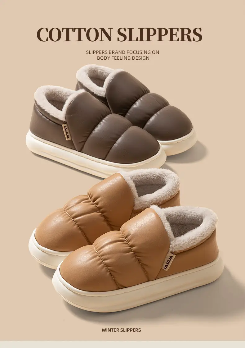 Windproof Outer Wear Warm Slippers for Women Autumn and Winter 2024 New Indoor Thick-Soled Waterproof Toe-Cap Couple Style for Men — feature 1