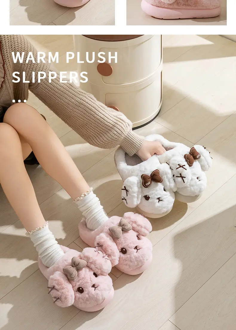 Cute Winter Puff Slippers for Women Warm Cotton Bottom — feature 15