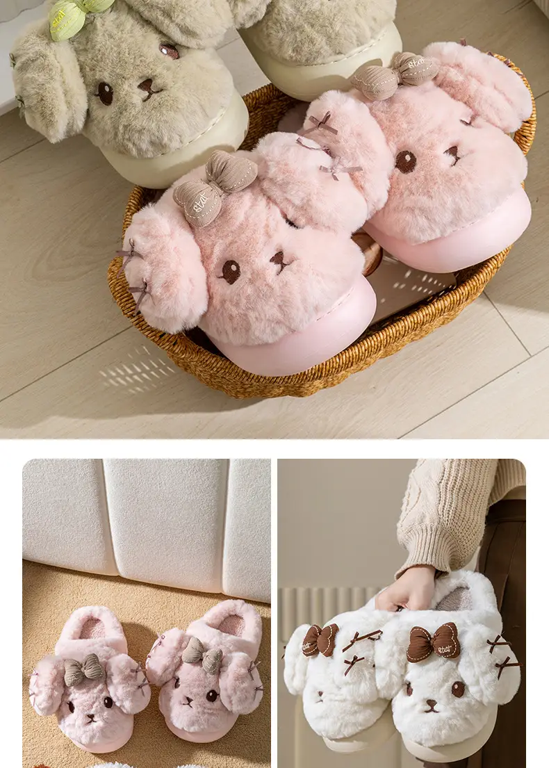 Cute Winter Puff Slippers for Women Warm Cotton Bottom — feature 19