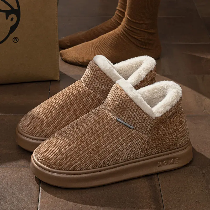 New Style Cotton Slippers with Heel for Women, Winter Home Indoor Warm Plush Thickened Outdoor Cotton Shoes for Men Wholesale - Image 9