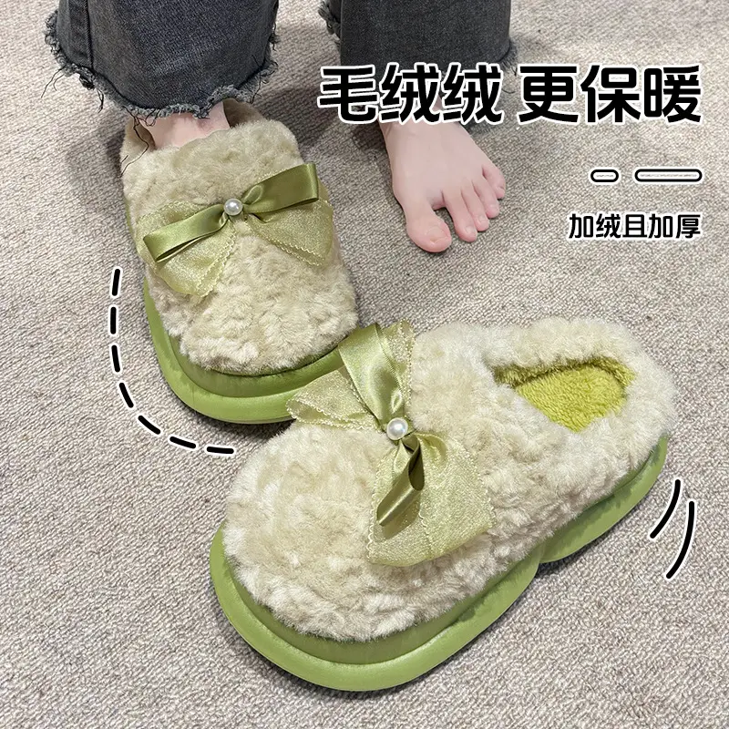 Pink Bow Knot Cotton Slippers 2025 Warm Indoor - Image 5
