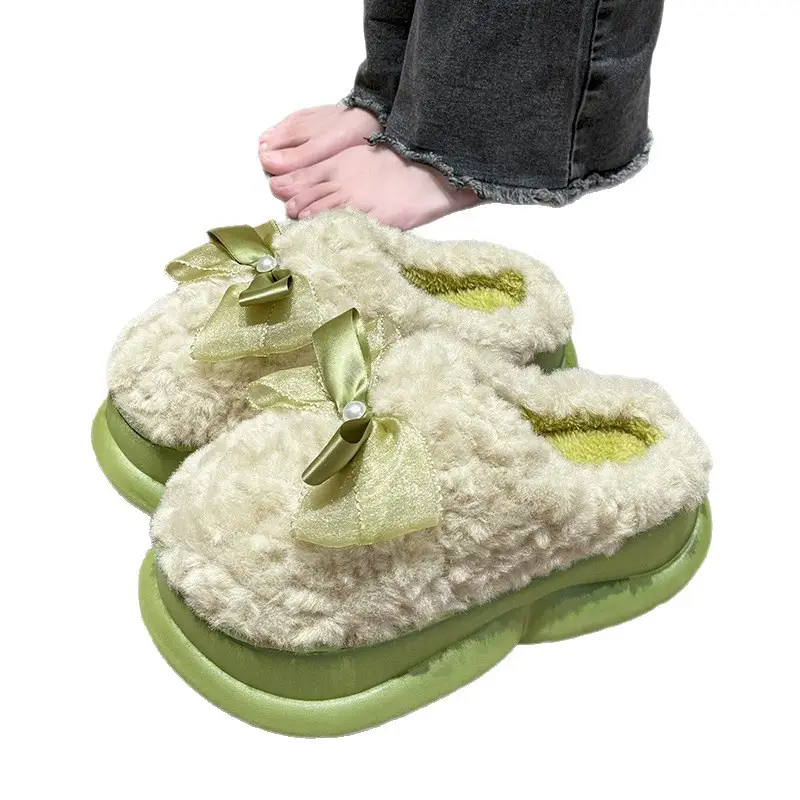 Pink Bow Knot Cotton Slippers 2025 Warm Indoor - Image 8