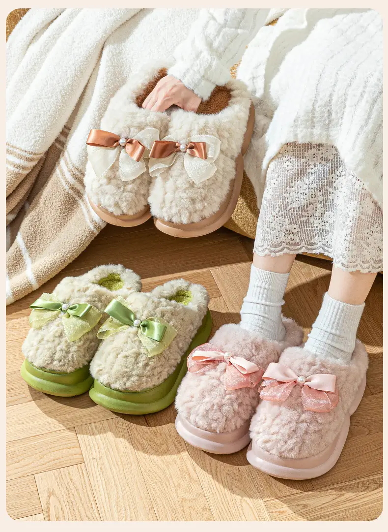 Pink Bow Knot Cotton Slippers 2025 Warm Indoor — feature 12