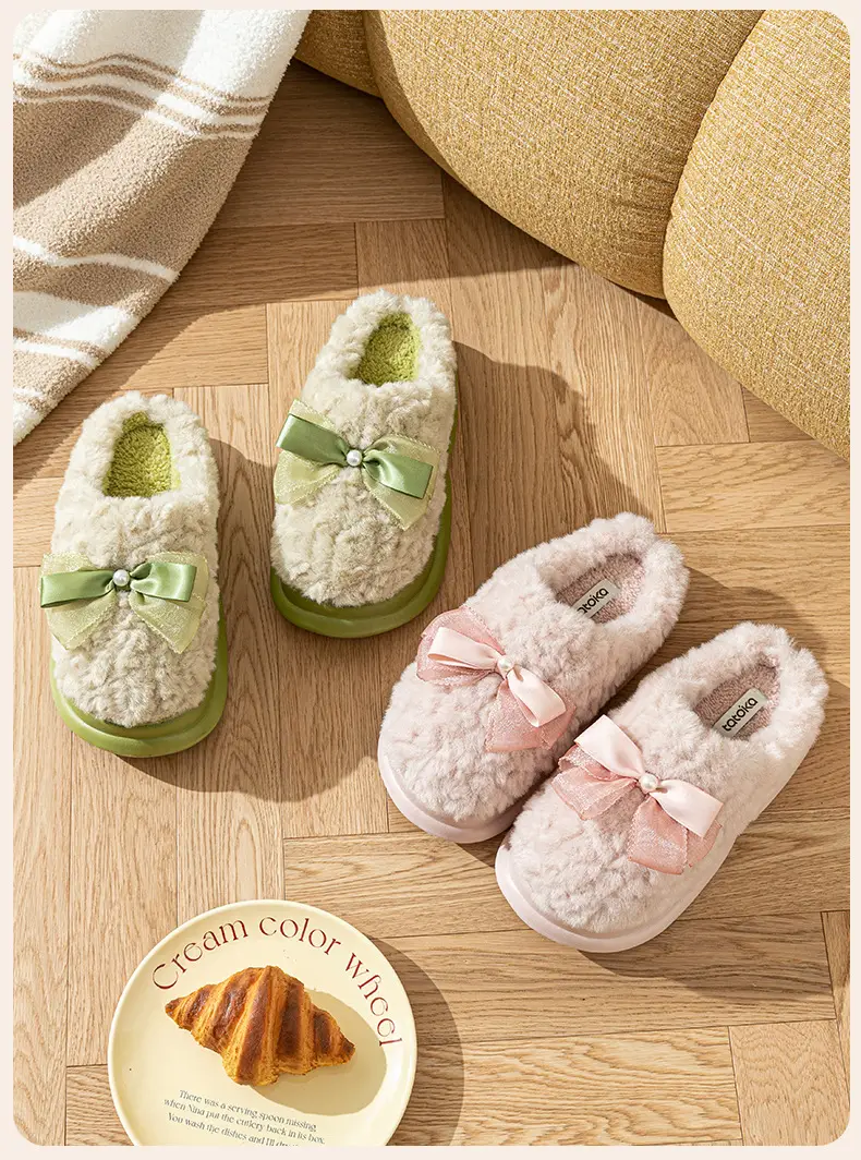 Pink Bow Knot Cotton Slippers 2025 Warm Indoor — feature 15