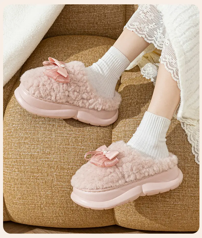 Pink Bow Knot Cotton Slippers 2025 Warm Indoor — feature 16