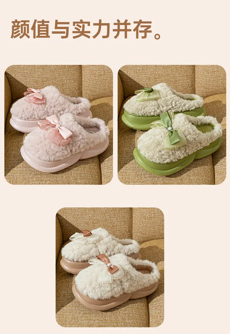 Pink Bow Knot Cotton Slippers 2025 Warm Indoor — feature 9