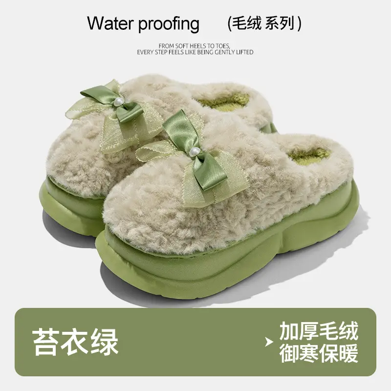 Pink Bow Knot Cotton Slippers 2025 Warm Indoor - Image 3