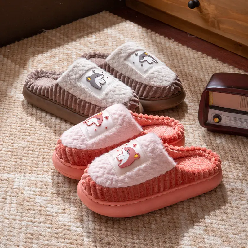 Cotton Slippers for Women Winter New Home Indoor Non-Slip Soft Thick-Soled Couple Home Fleece-Lined Warm Furry Slippers - Image 5