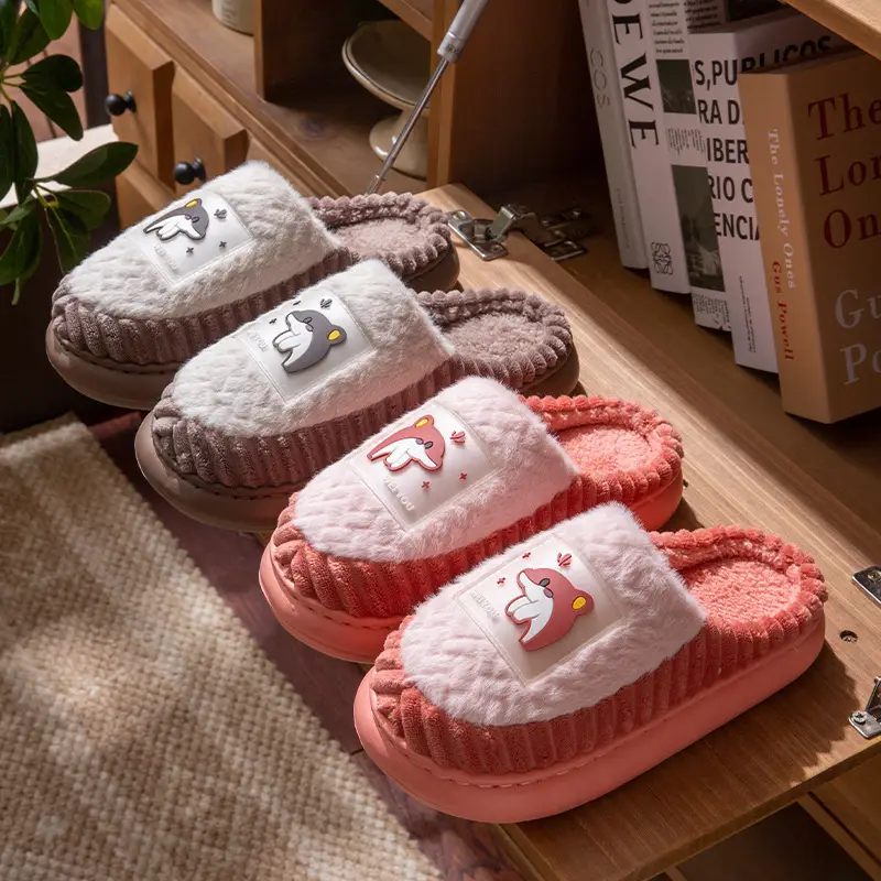 Cotton Slippers for Women Winter New Home Indoor Non-Slip Soft Thick-Soled Couple Home Fleece-Lined Warm Furry Slippers - Image 7