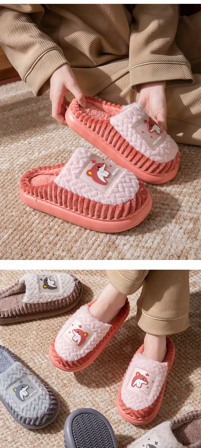 Cotton Slippers for Women Winter New Home Indoor Non-Slip Soft Thick-Soled Couple Home Fleece-Lined Warm Furry Slippers — feature 11