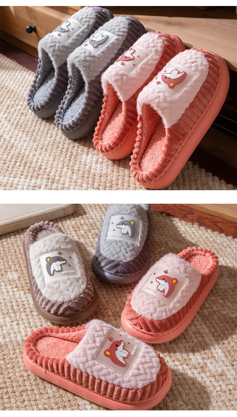Cotton Slippers for Women Winter New Home Indoor Non-Slip Soft Thick-Soled Couple Home Fleece-Lined Warm Furry Slippers — feature 9