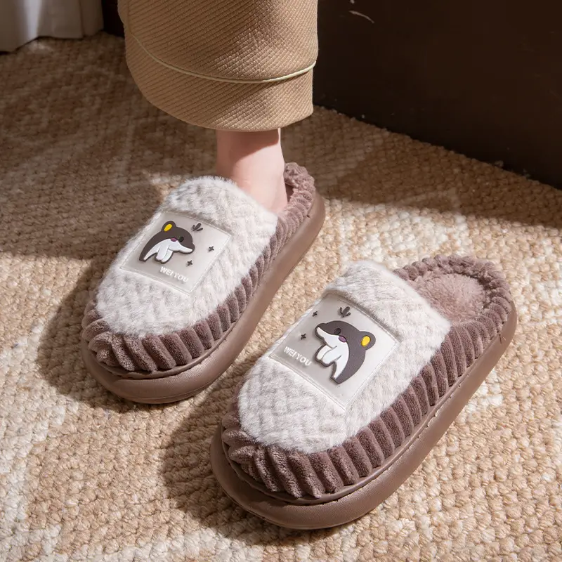Cotton Slippers for Women Winter New Home Indoor Non-Slip Soft Thick-Soled Couple Home Fleece-Lined Warm Furry Slippers - Image 2
