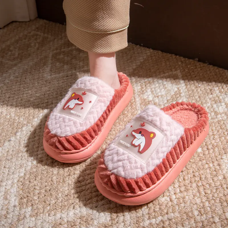 Cotton Slippers for Women Winter New Home Indoor Non-Slip Soft Thick-Soled Couple Home Fleece-Lined Warm Furry Slippers - Image 3