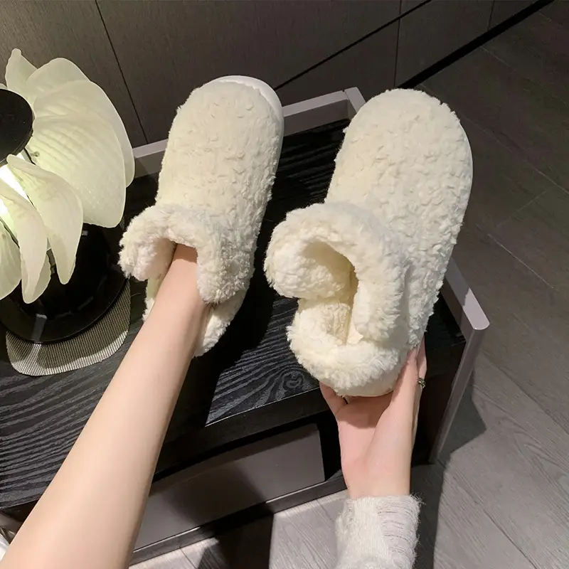 Warm Plush Cotton Slippers Women Winter Grey