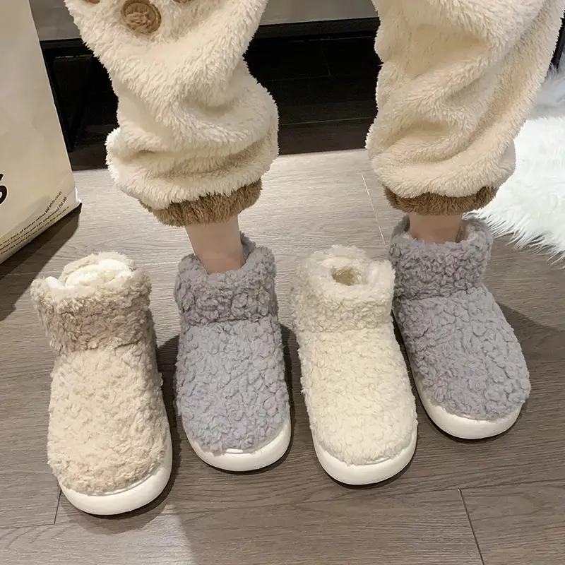 Warm Plush Cotton Slippers Women Winter Grey