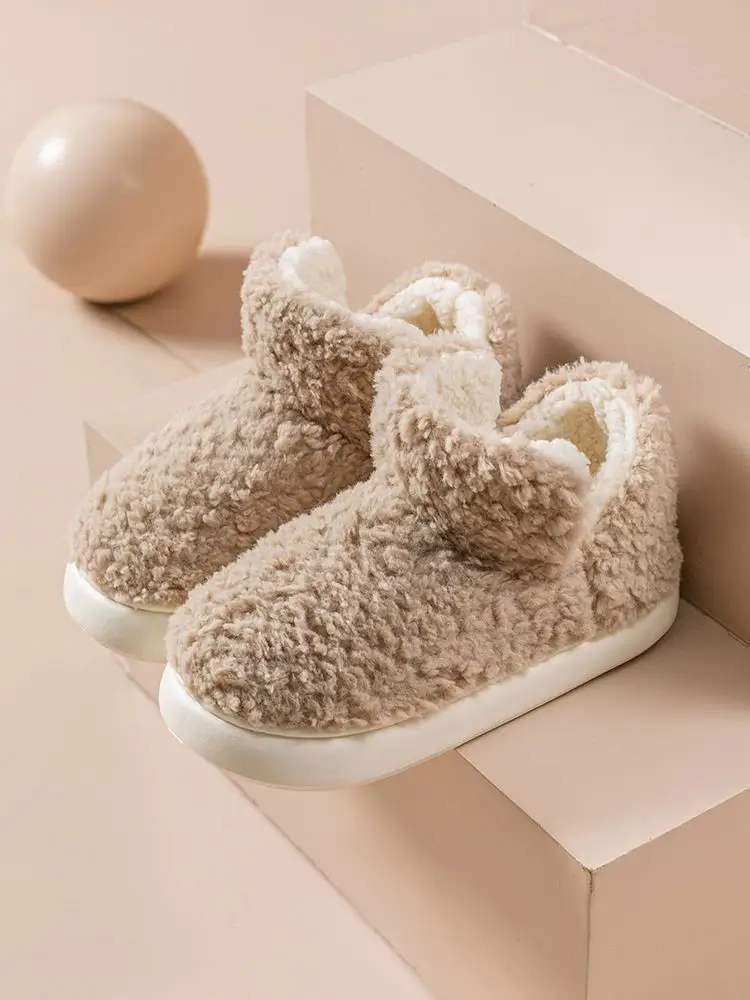 Warm Plush Cotton Slippers Women Winter Grey — feature 12