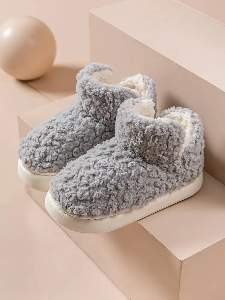 Warm Plush Cotton Slippers Women Winter Grey — feature 14