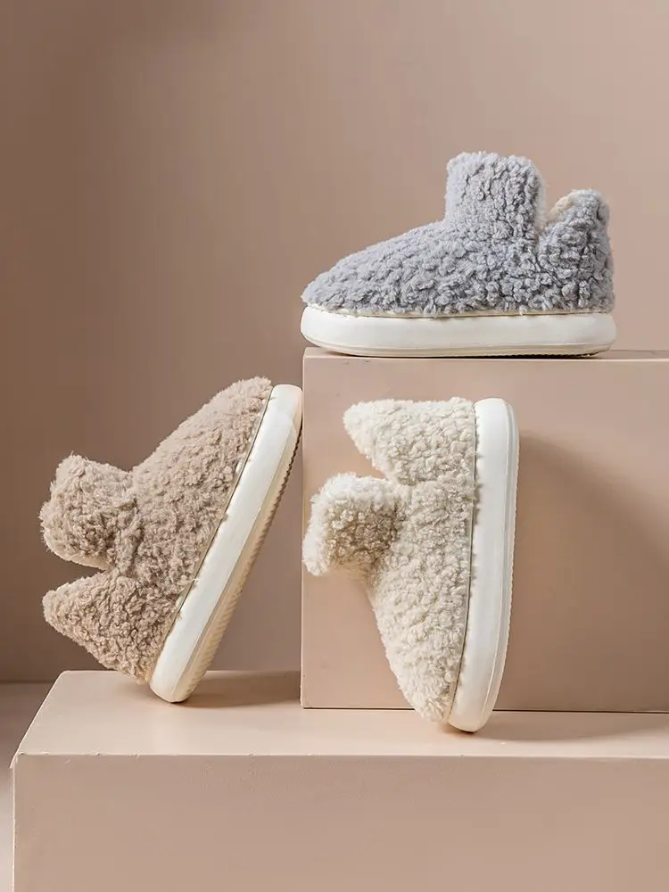 Warm Plush Cotton Slippers Women Winter Grey — feature 15