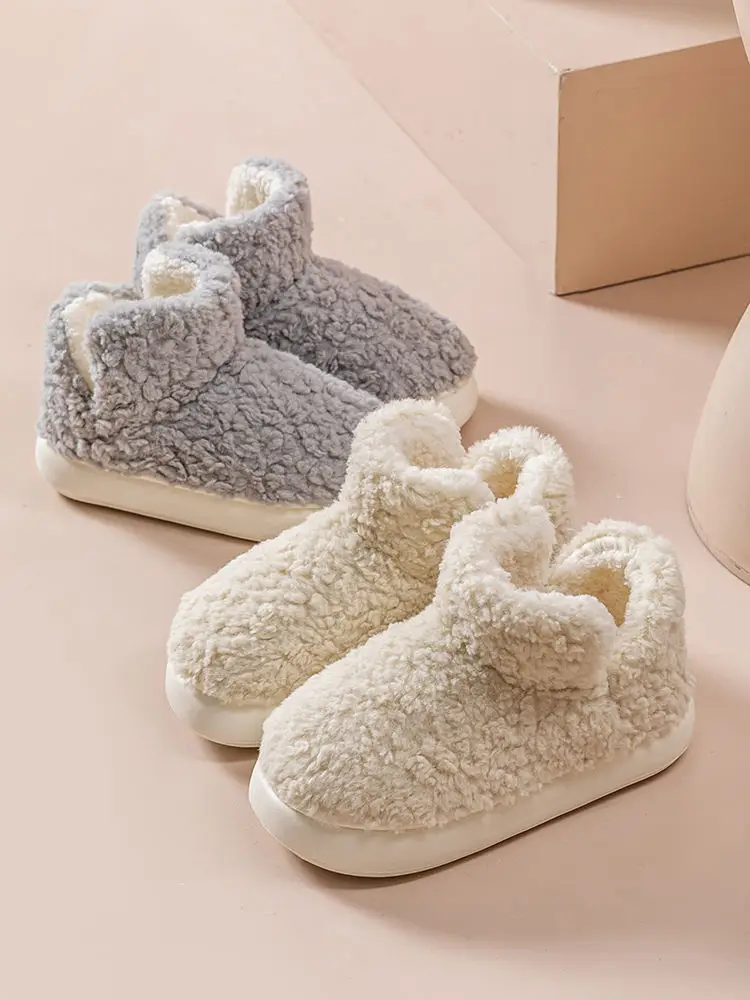 Warm Plush Cotton Slippers Women Winter Grey — feature 17