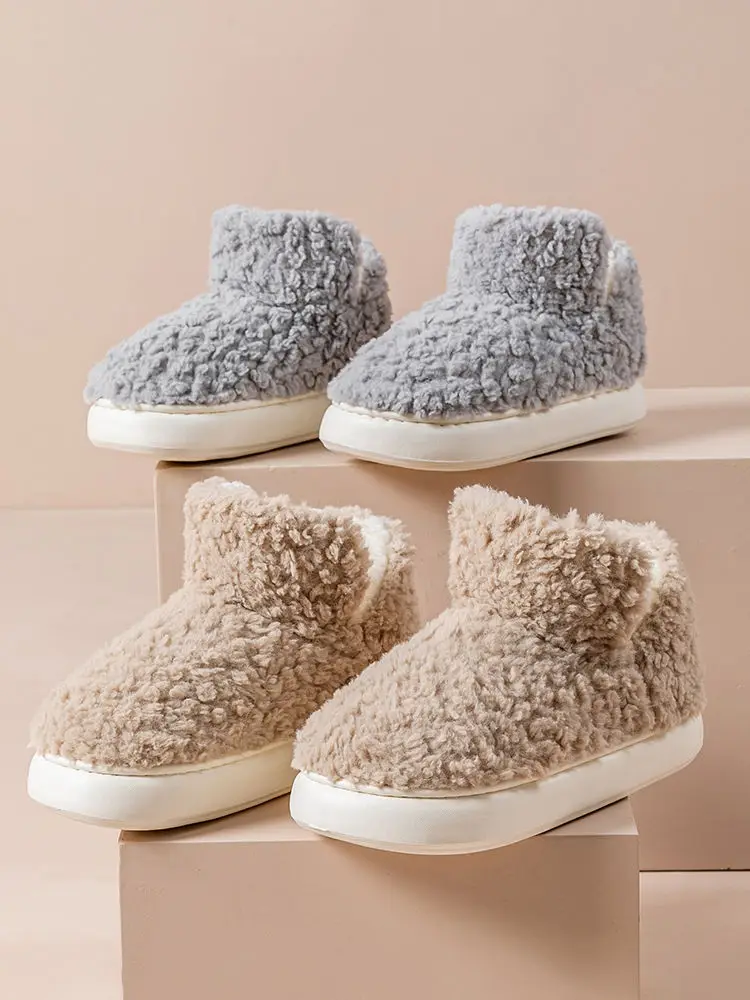 Warm Plush Cotton Slippers Women Winter Grey — feature 18