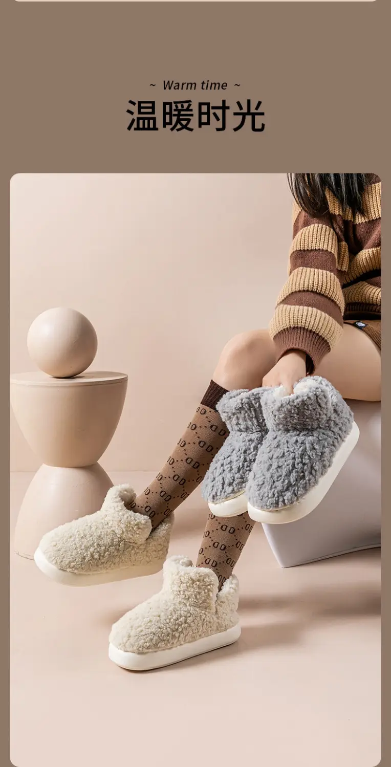 Warm Plush Cotton Slippers Women Winter Grey — feature 7