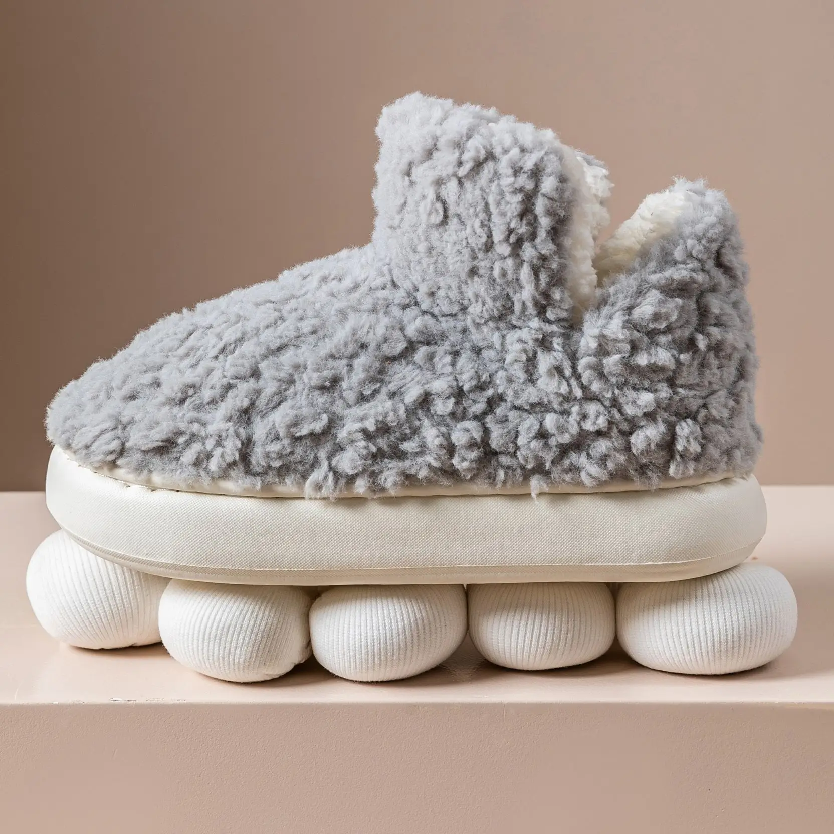 Warm Plush Cotton Slippers Women Winter Grey