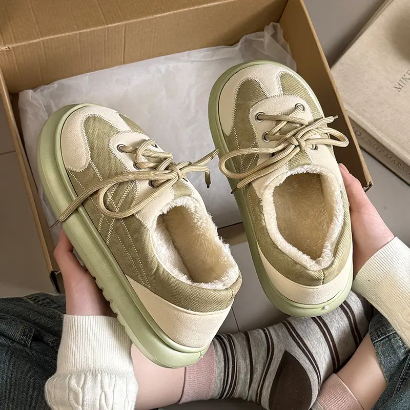 Women's Warm Fleece Lined Winter Sneakers Beige Brown