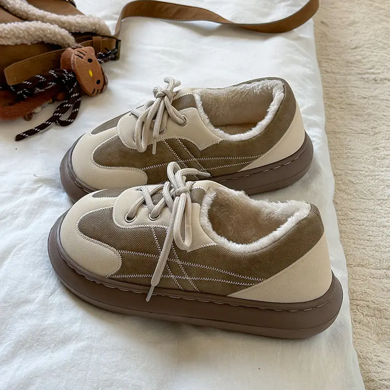 Women's Warm Fleece Lined Winter Sneakers Beige Brown