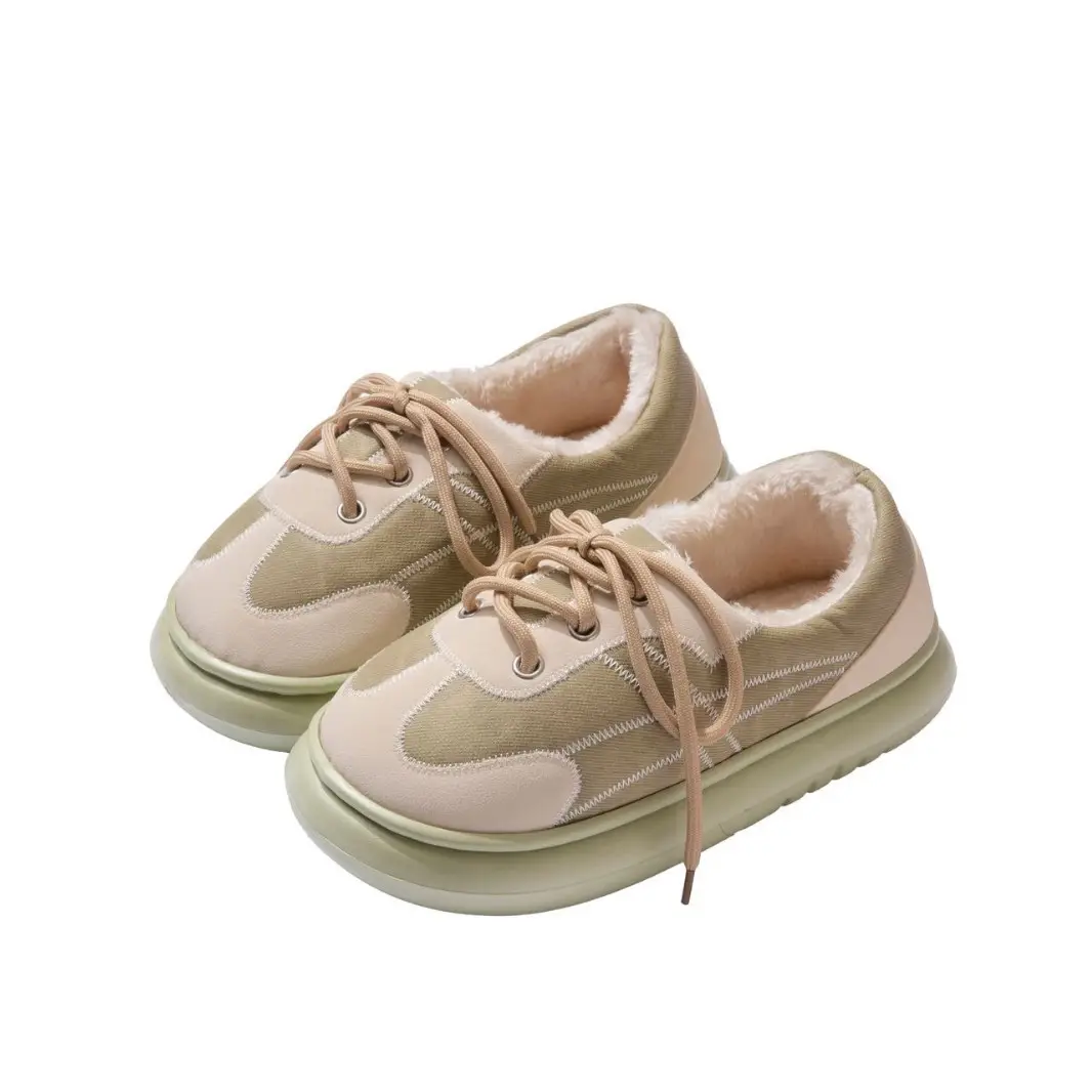 Women's Warm Fleece Lined Winter Sneakers Beige Brown
