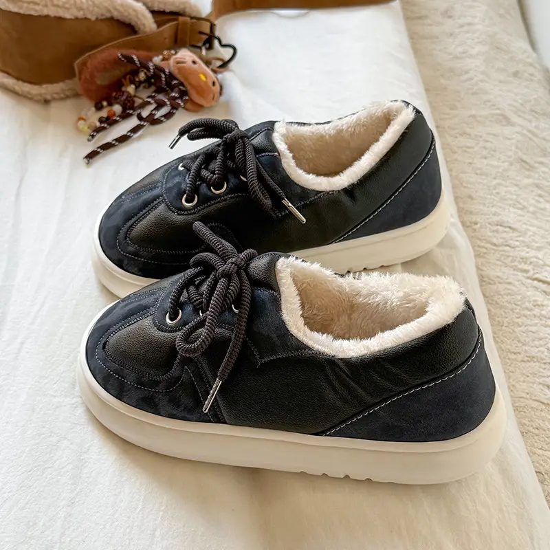 Women's Warm Fleece Lined Winter Sneakers Beige Brown