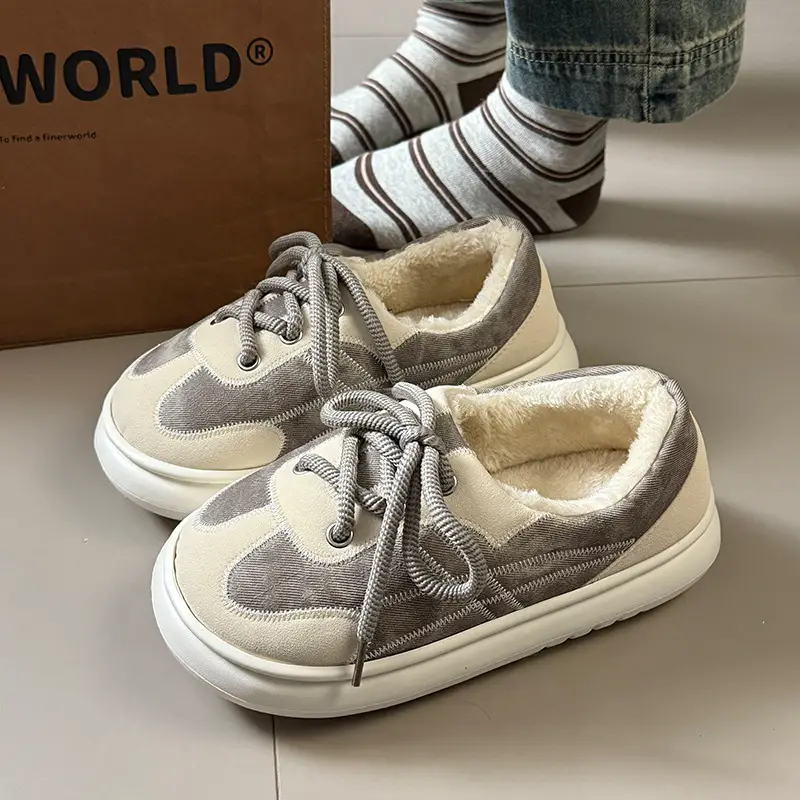 Women's Warm Fleece Lined Winter Sneakers Beige Brown