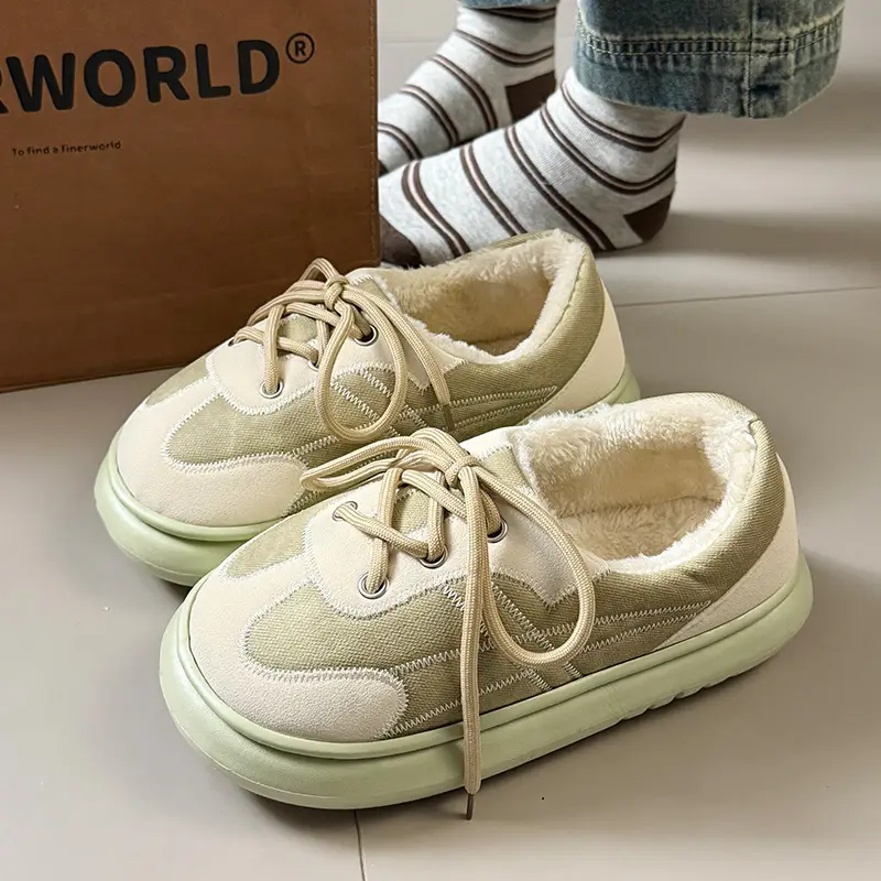 Women's Warm Fleece Lined Winter Sneakers Beige Brown