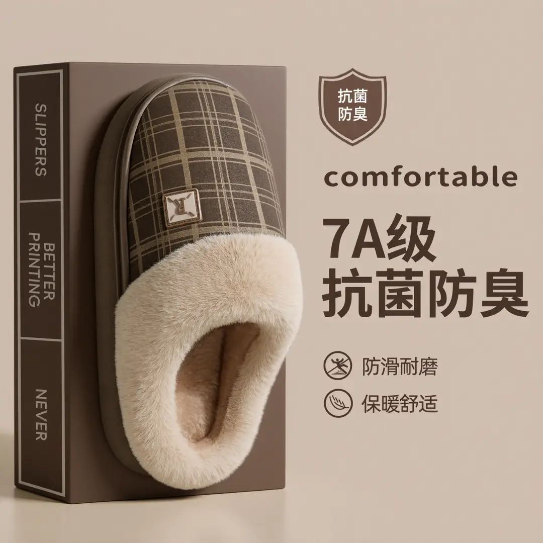 Jialiya Plush Slippers for Women 2025 Winter New Style Couple Indoor Warm Waterproof Closed-Back Cotton Slippers for Men