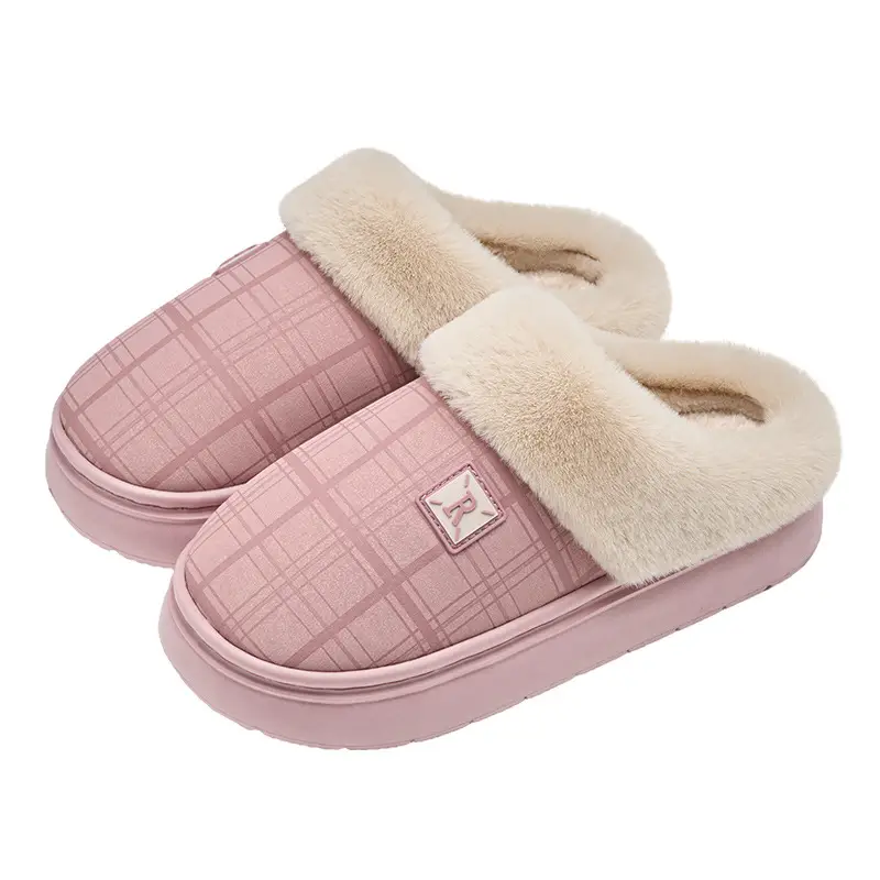 Jialiya Plush Slippers for Women 2025 Winter New Style Couple Indoor Warm Waterproof Closed-Back Cotton Slippers for Men