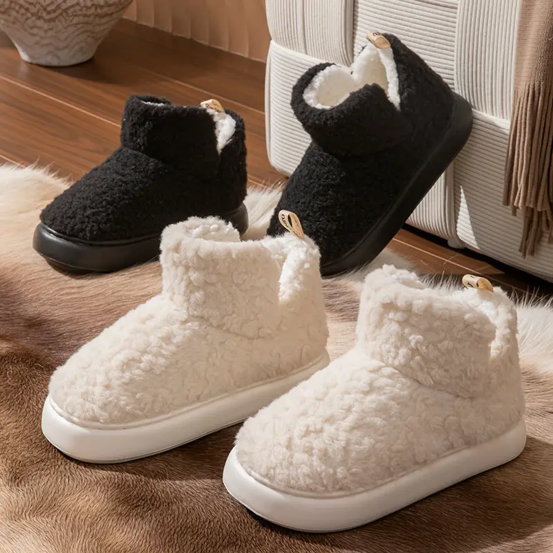 Stuffed Cotton Slippers for Women in Winter New Style Indoor Thick-Soled Bags for Couples Fleece-Lined Outer Snow Boots Warm Cotton Shoes for Men in Winter