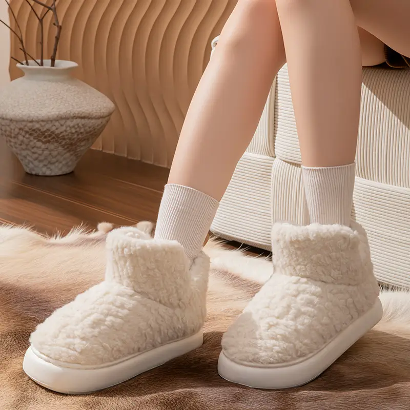 Stuffed Cotton Slippers for Women in Winter New Style Indoor Thick-Soled Bags for Couples Fleece-Lined Outer Snow Boots Warm Cotton Shoes for Men in Winter