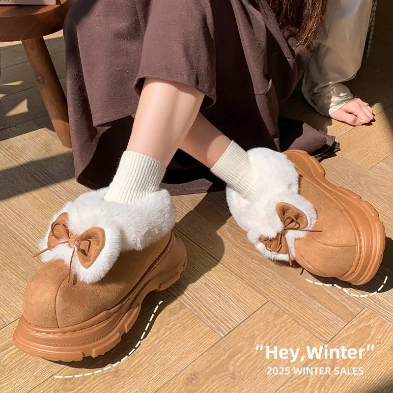 Women's Bow Soft Slippers Warm Plush High-Top