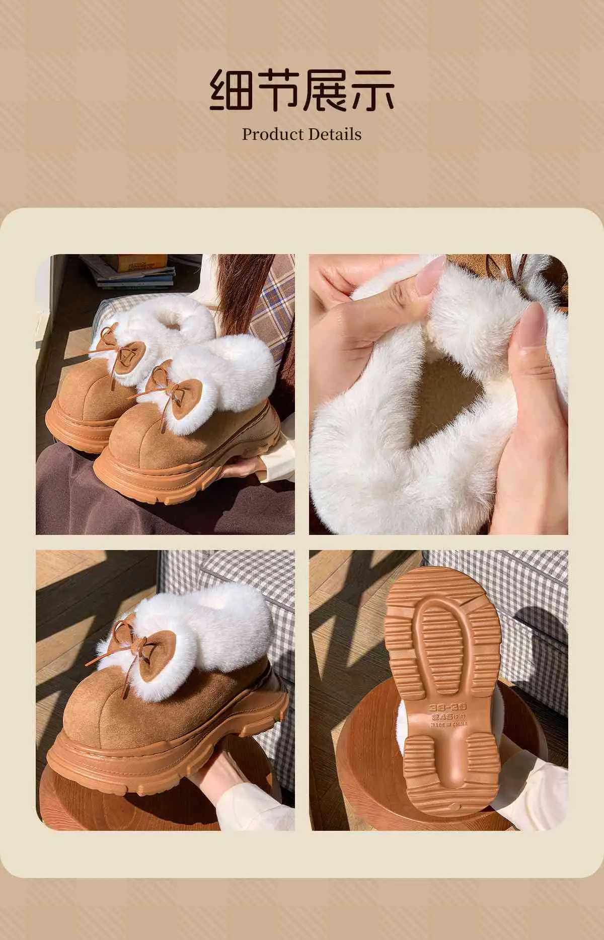 Women's Bow Soft Slippers Warm Plush High-Top — feature 10