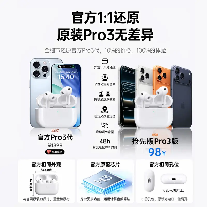 Pro3 Eighth-Generation Bluetooth Headphones Are Suitable for Apple's Original Active Noise-Canceling Headphones, New Bluetooth Headphones from the Source Factory