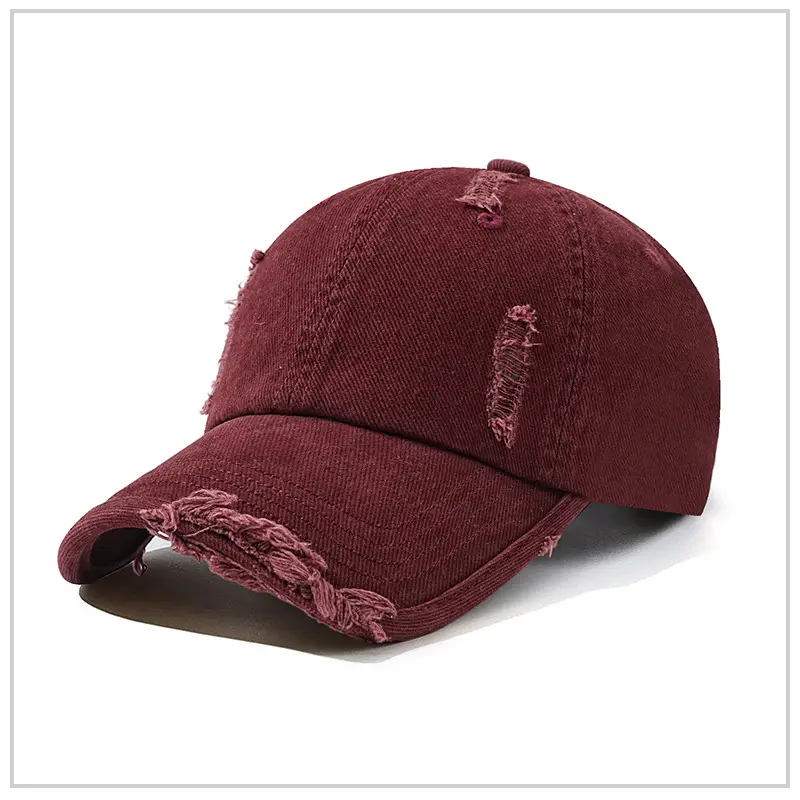 Men's Maroon Distressed Cotton Cap with Custom Logo - Image 3