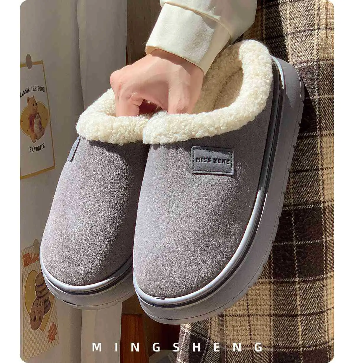2025 Plush Non-Slip Cotton Slippers Grey — feature 9