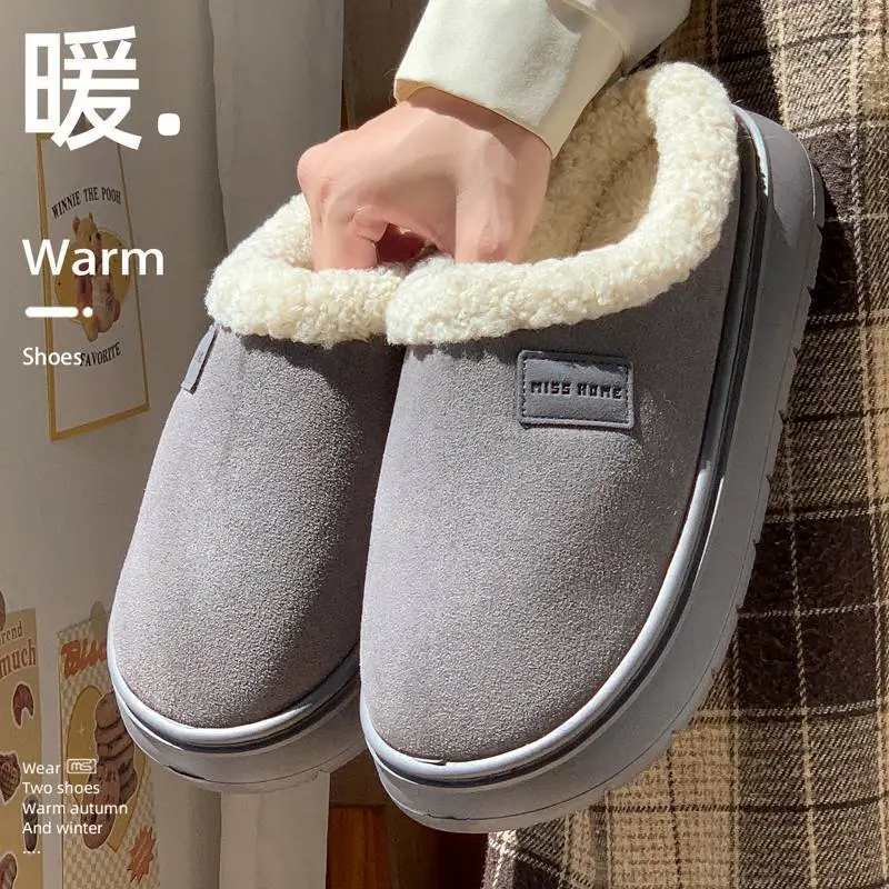 2025 Plush Non-Slip Cotton Slippers Grey - Image 3