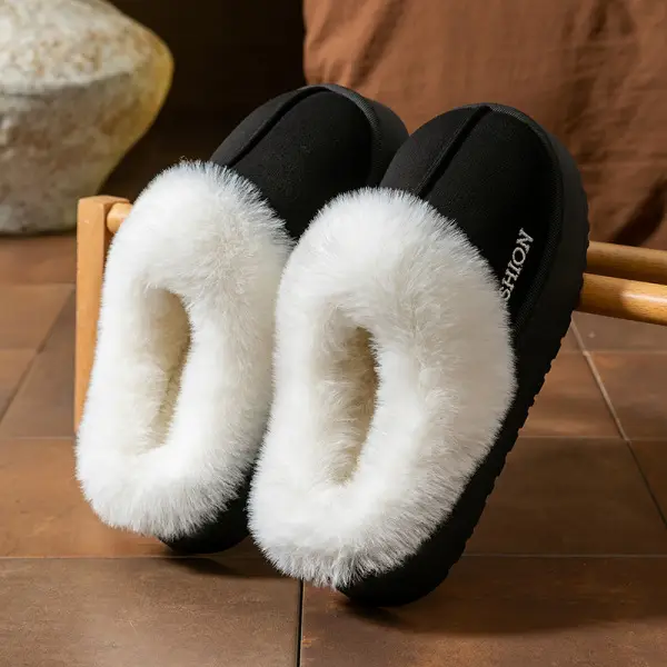 Women Cotton Slipper Winter Warm Fleece Belt Buckle