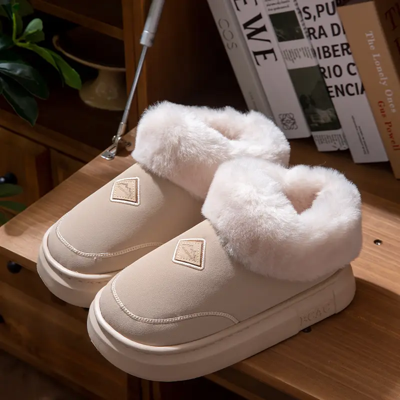 Thick-Soled Cotton Slippers for Women 2025 New Autumn and Winter Home High-Top Warm Plus Plush Bag Heel Cotton Shoes for Women to Wear Outside - Image 3