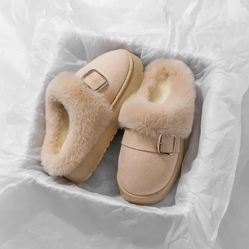 Cotton Slippers for Women Autumn and Winter 2025 New Indoor Home Thick-Soled Non-Slip Fleece-Lined Thickeneded Warm Furry Slippers - Image 4