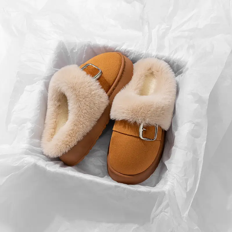 Cotton Slippers for Women Autumn and Winter 2025 New Indoor Home Thick-Soled Non-Slip Fleece-Lined Thickeneded Warm Furry Slippers - Image 5