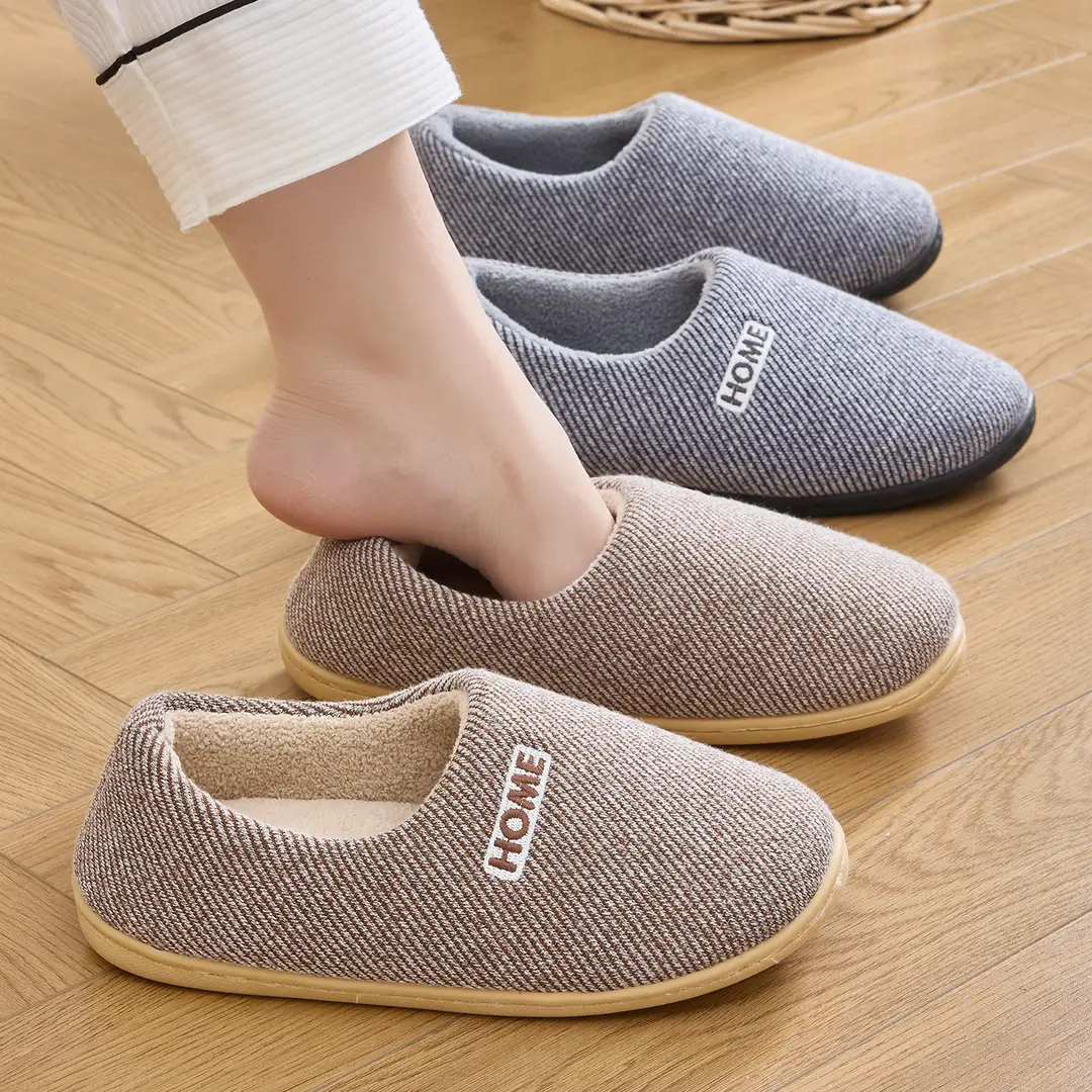 High-Bottom Cotton Slippers for Women, Indoor and Home, Non-Slip Soles, Fleece-Lined, Warm, Middle-Aged and Elderly Outer Wear Cotton Shoes for Men