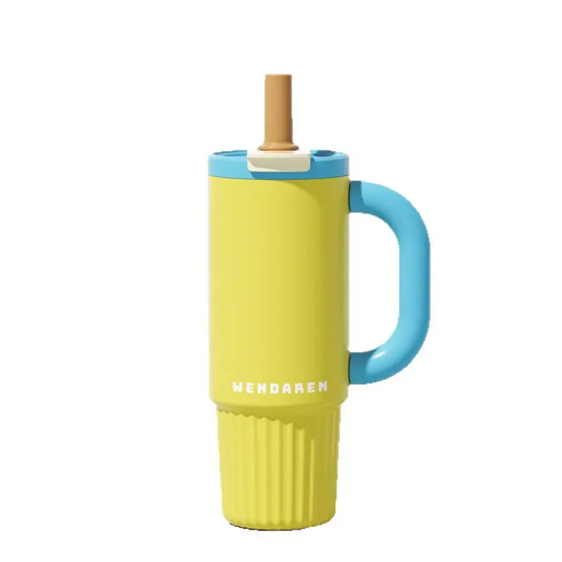 Fashionable Car-Mounted Large-Capacity Straw Ceramic Liner Insulated Cup Icebreaker Women's Outdoor Sports Insulated Kettle New Model